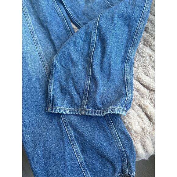 Zara Pleated Paperbag Wide Leg Jeans Size 4 Baggy High Rise Belted Barrel Denim - Picture 8 of 11